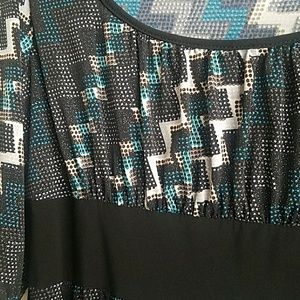 Black, teal, and white dress w/glittery shimmer